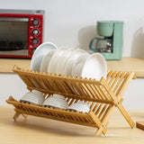 Bamboo Foldable Bowl and Plate Rack, Drain Rack, Storage Organizer, Multifunctional Assembled Cup Holder, Bamboo Bowl and Plate