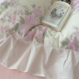 100% Cotton Korean Princess Style Rose Floral Lace Ruffles Bedding Set Duvet Cover Set Flat/Fitted Bed Sheet Pillowcases 4Pcs