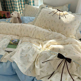 3/4Pcs Bedding Set Euro Princess Bedding Duvet Cover Cotton 100% Lace Bow Bed Linen With Ruffles Double Bed Lace Pillowcase