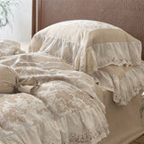 4/5Pcs French Vintage jacquard Lace Ruffles 100% Cotton Double Layer Yarn Bedding Sets Duvet Cover Flat/Fitted Sheet Pillowcases