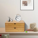 Mini Bamboo Drawer Desktop Storage Box, Double Layered Retro Rectangular Storage Box for Office Supplies or Cosmetics