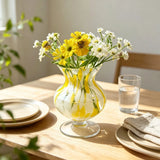 Yellow White Glass Vase Hand Blown Flower Vase for Living Room Desktop Home Decor Wedding Party Table Centerpiece Ornament