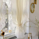 French Cream Style Ruffled Lace Tulle Curtains Yellow Light Romantic Short Curtain Sheer For Living Room Bedroom Glass Door