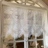 Korean Pastoral Double Lace Pearls Short Tulle Curtains European Style Window Decor White Self Adhesive Curtain Head