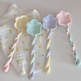 Colorful Girlheart Ceramic Twist Spoon Long Handle Dessert Spoon Underglaze Color Dinnerware Set