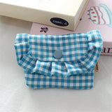 Cute Portable Checkered Purse Checkered Pattern Pocket Design Coin Purse Clutch Style Lipstick Storage Bag for Girls