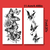 2pcs Black Flower & Butterfly Temporary Tattoo Stickers For Women, Waterproof & Long Lasting Fake Tattoo For Arm, Leg & Chest