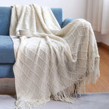 Knitted Throw Blanket Soft Cozy for Couch Yellow Living Room Home Decor Outdoor Lightweight Blanket with Tassels Warm Woven