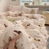 100% Cotton Bedding Set Cartoon Cute Animals Duvet Cover Set Bed Linen Flat Sheets Set 2 Pillowcases Single Double Queen Size