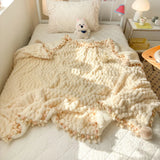 Nordic Fluffy Sofa Blanket Milk Fleece Fringed Ball Blanket Thickened Soft Lamb Fleece Sofa Cover Blanket Nap Home Bedroom Decor