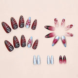24pcs Manicure Long Almond False Nails Simple Cherry Color Fake Nials French Detachable Nail Tips Women
