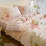 Romantic Hand-Painted Floral Pure Cotton Bedding Set Fairy T Country Sle Quilt Cover Tee-Piece Set Bedding Ensembles