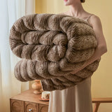 Luxury Ripple Pattern Faux Fur Blanket Double Layer Thickened Warm Winter Blankets for Bed Soft Fluffy Plush Soft Throw Blanket