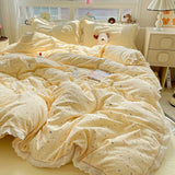 Cute INS Princess Bedding Set New Soft Cotton Lace Bed Flat Sheet Twin Queen Size Duvet Set Pillowcase Bed Linens Set Girls