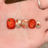 10pcs Short Square Handmade False Nails Tips Fantasy Glitter Cat's Eye Blue Press on Nails Sets Seashell Design Fake Nail Art