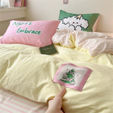 Kawaii Cartoon Dog Washed Cotton Bedding Set for Girl Boys Skin-friendly Duvet Cover Set with Sheet Soft Comfortable Quilt Cover