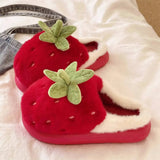 Cotton Slippers for Women Winter Indoor Home Warmth Plush and Cute Slippers Strawberry-tipped Thick-soled Anti-slip Cotton Shoes