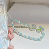 Simple Crystal Pearl Phone Chain Women Clay Beaded Phone Lanyard Devil's Eye Love Mobile Phone Strap Pendant Jewelry Accessories