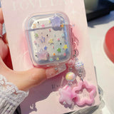 Colorful Stars Transparent Case For AirPods 4 Pro 1 2 3 Pro2 Air Pods Soft Earbuds Earphone Protective Cover with Keychain funda