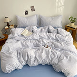 Korean Bedding Full Sets Blue New Soft Striped Queen Bed Sheets Duvet Cover With Pillowcase No Filling Bedroom Decor