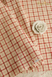 140x50cm Vintage Red Linen Grid Striped Woven Cotton Fabric for Japanese Style Tablecloth Dress Bag Cloth
