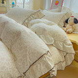 Korean Princess Style Floral Ruffles Bedding Set Washed Cotton Skin-friendly Soft Duvet Covers Set Bed Sheet Pillowcases 3/4Pcs