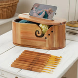 Yarn Bowl for Knitting Wooden Lidded Thread Storage Bowl Double Curling Thread Holder for Quilting Knitting Weaving Crocheting