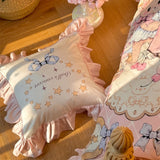 Cute Girl Lace Pillow Cushion Cotton Detachable Cores Home Bedroom Decoration Bed Sofa Bow Letter Printed Pink Pillow 45cmx45cm