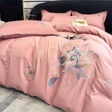 Flowers Embroidery Bedding Set Light Luxury Brushed Four-Piece Set Girl Bedroom Decor King Duvet Cover Set Bed Sheet Pillowcases
