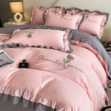 Elegance French Style Bedding Set Duvet Cover Set High Quality  New Lace Princess Embroidery Double Layer Edge King Queen