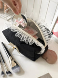 Exquisite and Compact Lipstick Coin Purse Portable Pencil Case for Students with Lace Trim and Quilted Interior Storage Bag