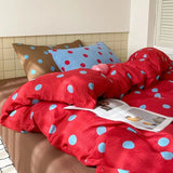 Polka Dot Bedding Set Blue Red Dots With Pillowcases  For Teen Girls Women Cozy Bedroom Decor Full Queen Size