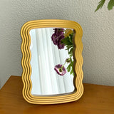 European Gold Rose Vanity Mirror, French Carved Plastic Frame Makeup Mirror for Bedroom Dressing Table, Home Decor Photo Prop