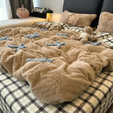 Ikeehome  Adorable  Knot Milk Velvet Four Piece Bedding Set Warm Coral Fce Bed eet Cover Duvet Cover Cute Winter Bed Linens