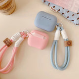 Simple Style Round Soft Liquid Silicone Cover For AirPods 1 2 3 4 Pro Pro2 Earphone Case Anti-Loss Lanyard Wrist Strap Protector