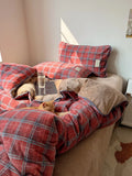 Thiened Red Plaid Autumn Winter Milk Velvet Bedding Set Double Sided Fce 8M Bus Retro Moonlight Bedding Cover Quilt