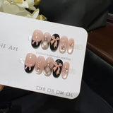 10pcs Handmade Press on Nails Cool Nude French Check Full Coverage Nail Tips for Women&Girls Detachable Wearable False Nail