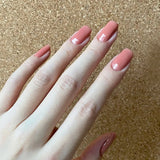 24Pcs Nude Pink Nail Tips Short Round Head False Nails with Design Wearable Finished Fake Nails Full Cover Press on Nails
