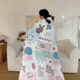Ikeehome  new printed milk wool lamb wool blanket double-sided cute cartoon office lunch break blanket student dormitory blanket
