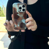Blue brown motting phone case for iphone 14pro 15pro 16promax 13 16 15 12 pro max 13pro 14 vintage autume winter glacier shell