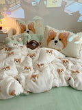 Ikeehome  Warm Milk Velvet Coral Fce Skin-friendly Dog Bedding Set for Students Tee-piece Set Bedding eets Cute Cartoon Design