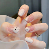 24pcs Milk White Rabbit Fake Nails Kawaii Cute Childlike Nail Art Full Cover Artificial False Nail Ballerina Press on Nails Art