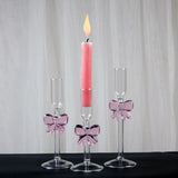 Pink Bow Candle Holder Romantic Luxury High Footed Glass Heat Resistant Candle Holder Suitable Home Banquets Weddings Parties