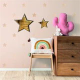 Nordic Style Wooden Golden Star Shatterproof Mirror for Living Room and Bedroom Decoration, Adhesive Star-Shaped Acrylic Mirror