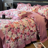 Nordic Bedding Sets Egyptian Cotton Floral Flat Bed Sheet Set Pillowcases Skin-Friendly Breathable Queen King Size Bed Linen Set