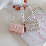 Luxury Autumn Winter Tweed Cloth Earphone Case Bag For AirPods 4 3 2 Pearl Bracelet Case For Airpods Pro 2 Charging Box Cover