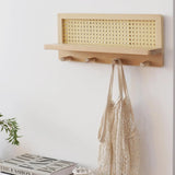 Wooden Wall Key Hook Storage Solid Wood Rattan Storage Japanese Style  Rack Book and Newspaper Magazine Storage Rack
