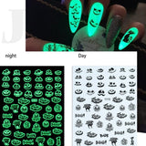 3D Luminous Nail Stickers Decals Black White Spider Web Skull Alien Planet Glow In The Dark Halloween Manicure Foils Tattoo Tips