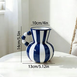 Retro Stripe Ceramic Vase, Elegant Minimalist Home Decor for Living Room Table