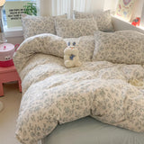 Floral Double layer yarn Bedding Set For adults kids Knitted Cotton Flat Sheet With Pillowcases Colorful King Queen Full size